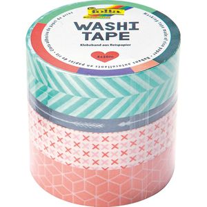 Folia washi tape geometrie, pak met 4 stuks in geassorteerde kleuren