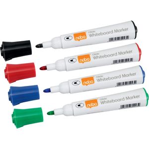 Nobo Glide whiteboardmarker, pak van 4 stuks, geassorteerde kleuren, op blister