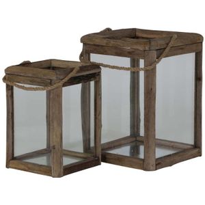 Light & Living Lantaarn  HILO  -  hout+glas S/2