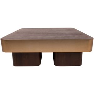 PTMD Warren Coffee Table 90x90x31 brown wood gold metal