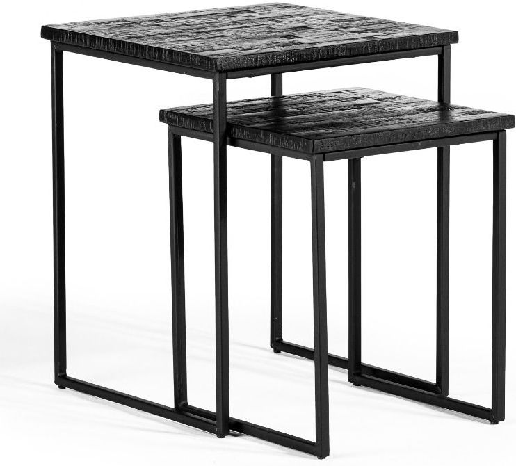 Furntastik Sovana Bijzettafelset van 2, Aged Teak, zwart