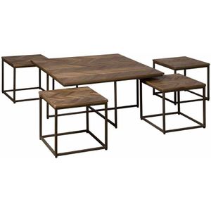 RENEW Via coffeetable set (5) - 90x90x45 40x40x38 - recl. teak w-grey