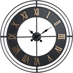 PTMD Azzer Black iron wall clock wooden inlay round
