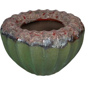 PTMD Jinah Green ceramic pot organic ribbed round L