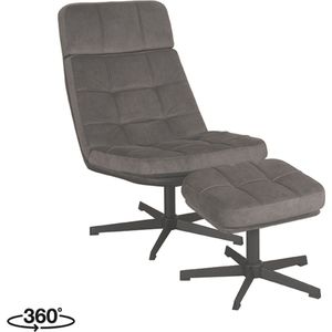 LABEL51 Fauteuil Alvar - Antraciet - Cosmo - Incl. Hocker