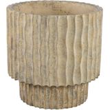 PTMD Mitty Brown cement pot wavy ribs round low XXL