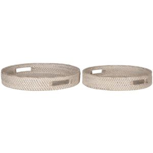 MUST Living Round Rattan tray Saint Barths, set of 2  - 7xØ40 cm / 6xØ35 cm, white wash rattan