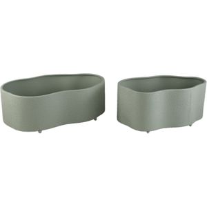 PTMD Marwa Green Iron Organic Shaped Pot Set Of 2