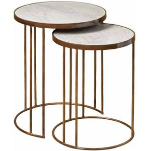 Tower living Iron side round table w marble top - set of 2