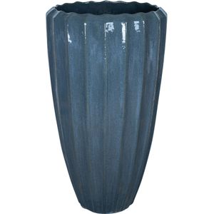 PTMD Olver Blue ceramic pot ribbed structure round S