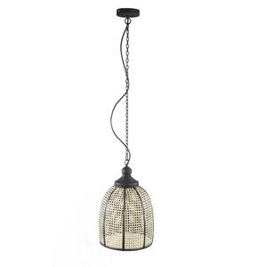 PTMD Bayu Black iron hanging lamp with bamboo round S