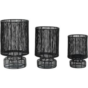 PTMD Celima Rond Windlicht - H30 x Ø18 cm - Set van 3 - Metaal - Zwart