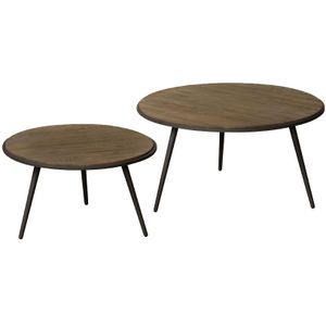 Tower living Rolo table set (2) - 74x74x36 58x58x41 - recl. teak w-grey