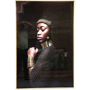 PTMD Schilderij Etnische Vrouw - 80x3x120 cm - Glas - Zwart