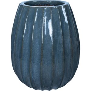 PTMD Lionne Blue ceramic pot ribbed bulb round L
