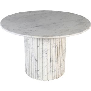 PTMD Neelim White Marble Dining Table Ribbed Base Round