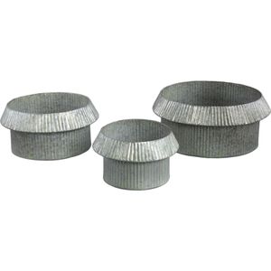 PTMD Vooda Grey Zinc Ribbed Low Pot Round Set Of 3