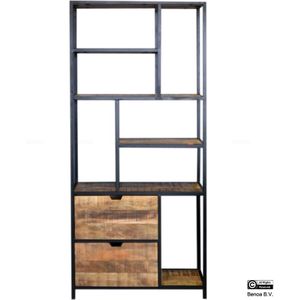 Benoa Clyde Iron 2 Drawer Bookrack with Wooden Shelves 85 cm