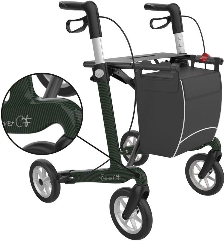 Rehasense Server CF Carbon rollator met dichte tas - Groen L