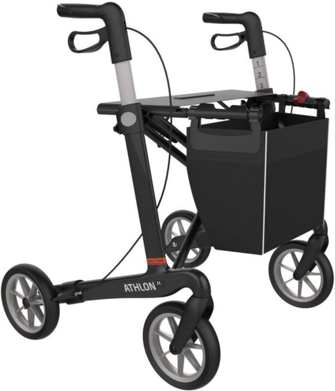 Rehasense Athlon SL Carbon Rollator - Inclusief Zachte Banden & Rugband - Antraciet L