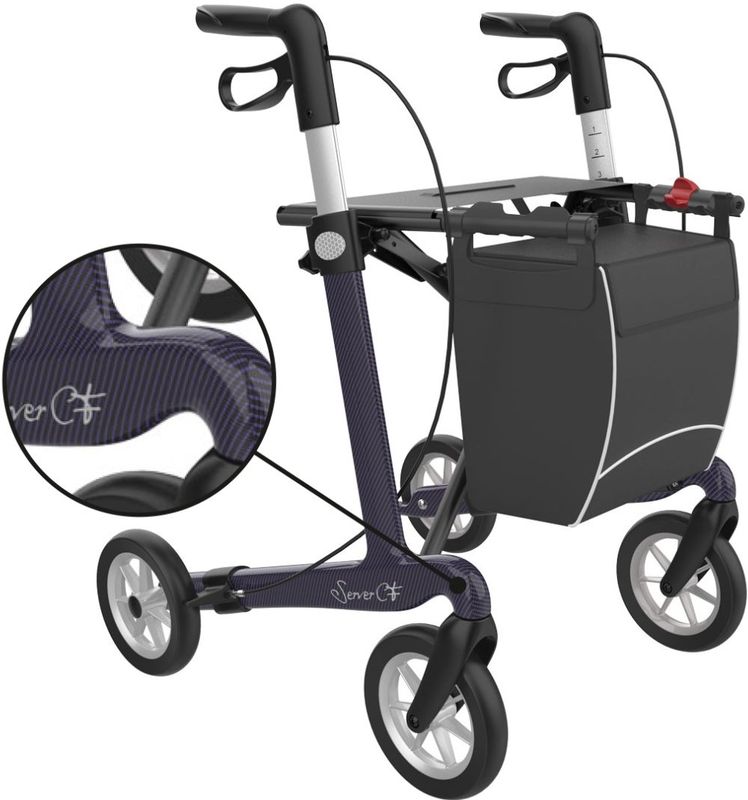Rehasense Server CF Carbon rollator met dichte tas - Paars L