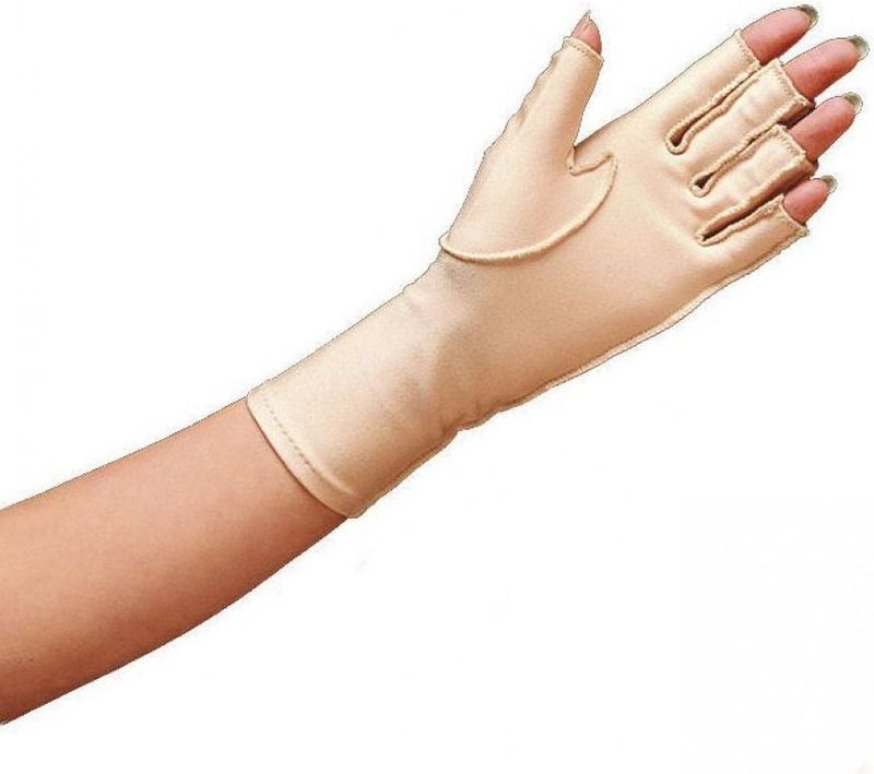 Oedeemhandschoenen - halve vingers over de pols links L