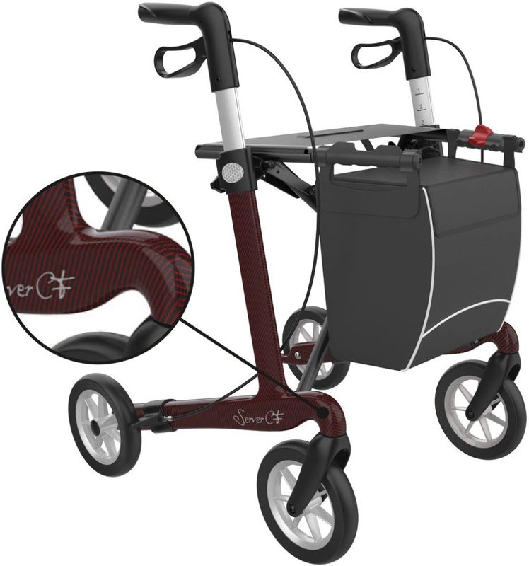 Rehasense Server CF Carbon rollator met dichte tas - Rood L