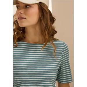 Cecil Dames Basic shirt met korte mouwen in Groen|Wit, Gr: XXL
