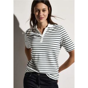 Cecil Dames Gestreept piqué poloshirt in Wit, Gr: XS