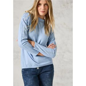 Cecil - B322259 - Dames T-shirt - Whisper Blue Melange - Lange Mouwen - Pailletten