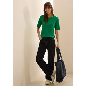 Cecil Dames Basic geribd Shirt in Groen, Gr: XL