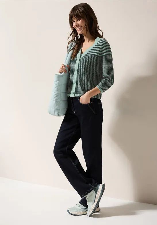 Vesten - Slate Khaki - V-hals - 3/4-mouwen - Gestreept Patroon