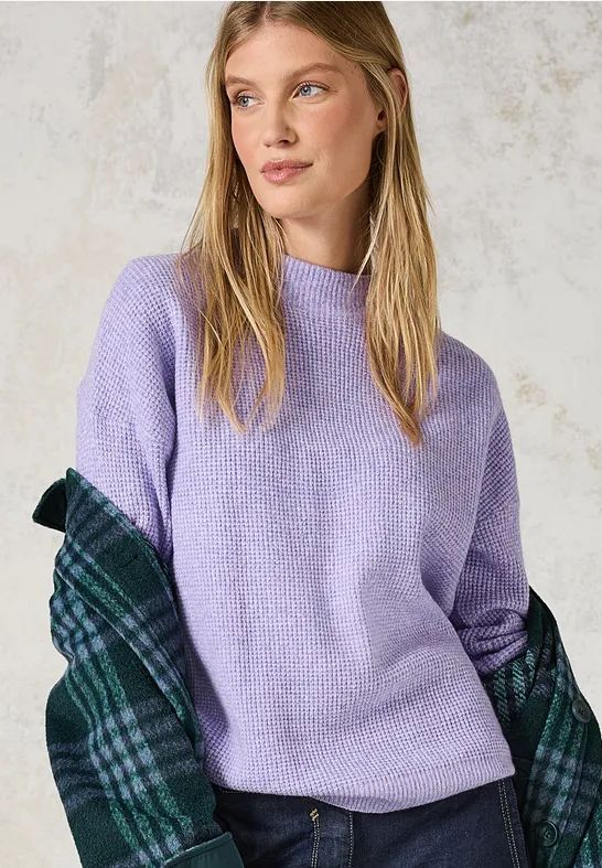 CECIL - Gebreide Trui - Col - Blauw - Materiaalmix - Lange Mouwen