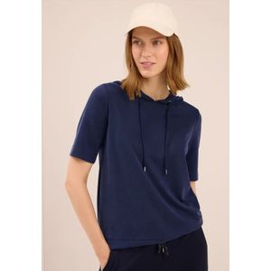 Cecil Dames Piquée hoodie shirt in Blauw, Gr: L