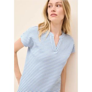 T-shirt - Deep Pastel Blue - Katoen/Polyester/Viscose - V-hals Korte Mouwen