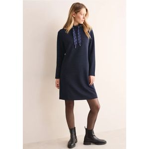 Cecil - Ottoman - Jurk - Blauw - Gestructureerde Stof, Moderne Opstaande Kraag, Lange Mouwen
