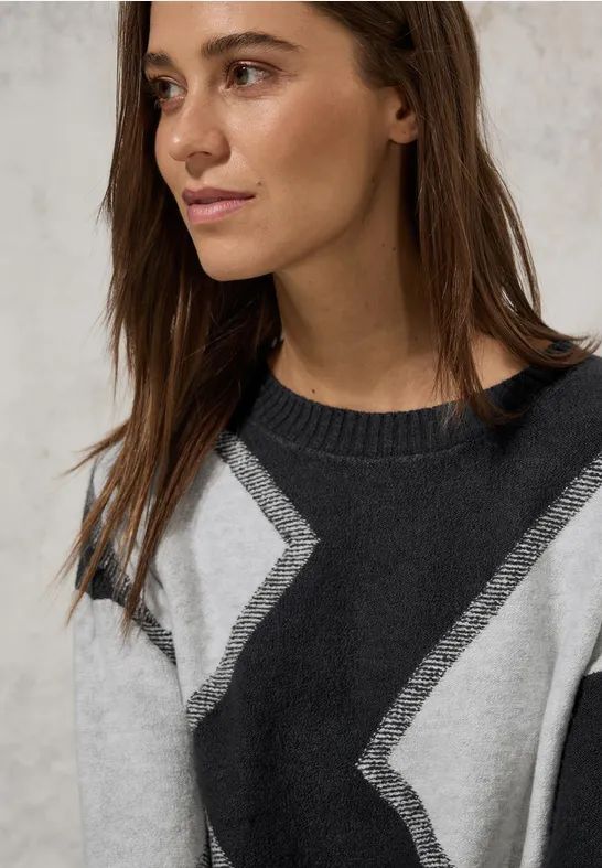 CECIL - Trui - Charcoal Grey Melange - Fijn Gebreid - Lange Mouwen - Grafisch Patroon