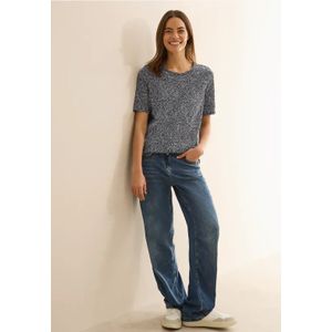 Cecil Dames Gedessineerd shirt met ronde hals in Blauw, Gr: S