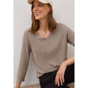 Cecil - Gebreide Trui - Toffee Cream Melange - Met V-hals - 3/4-mouwen