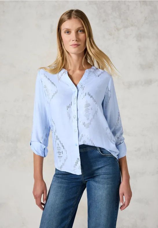 Blouse - Gemêleerde Look - Ronde Hals - Lange Mouwen - Zachte Viscose