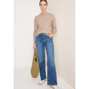 Cecil - Gebreide Trui - Sandalwood Beige Melange - Met Turtle Neck en Kabelpatroon