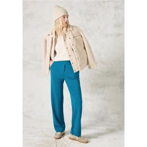 Broek - Hoge Taille - Rechte Pijpen - Zwart - Materiaalmix