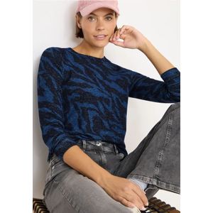 Cecil - Sweater - Urban Dark Blue Melange - Met Animal-print en in Melange-optiek