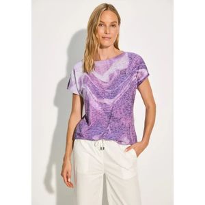 Cecil Dames Burn-out T-shirt met print in Paars, Gr: XS