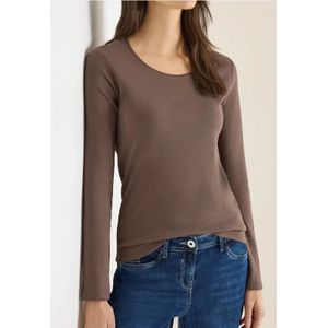 Cecil Dames Basic shirt met lange mouwen in Beige, Gr: L