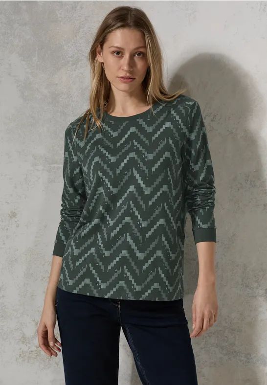 Cecil - Bedrukt Overhemd - Groen - Dames