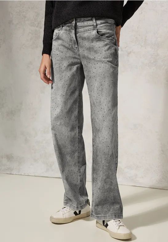 Cecil - B378331 - Damesjeans - Mid Grey Random Wash - Met Glinsterende Details