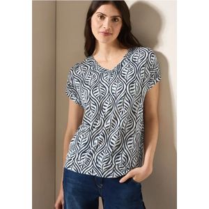 Cecil Dames Gedessineerd V-hals Shirt in Blauw, Gr: L