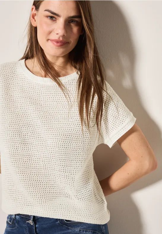 Cecil - T-shirt - Vanilla white - Luchtige Brei-optiek