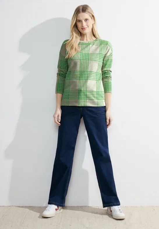 Cecil - Dames Ruiten Jacquard Shirt - Groen - Lange Mouwen